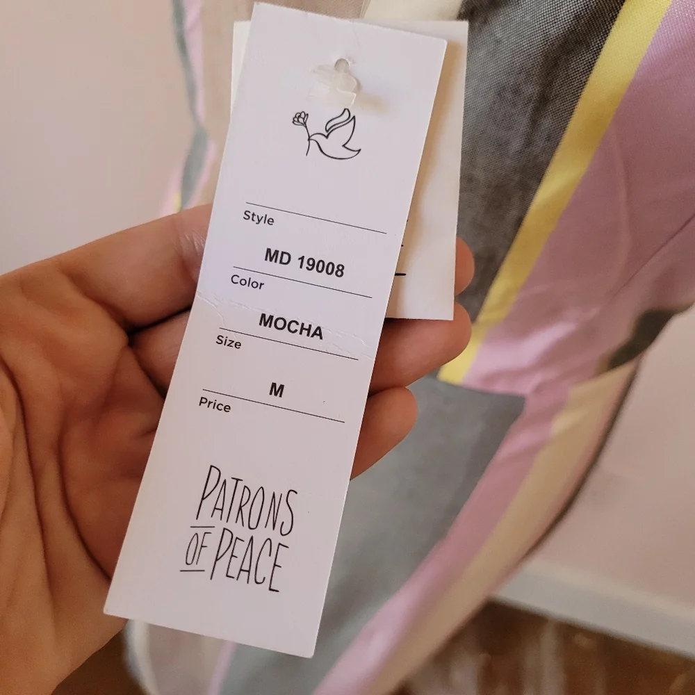 Patrons of Peace Striped Pink, Gray, Tan & Cream Sleeveless Midi Dress NEW Sz M - Picture 7 of 10